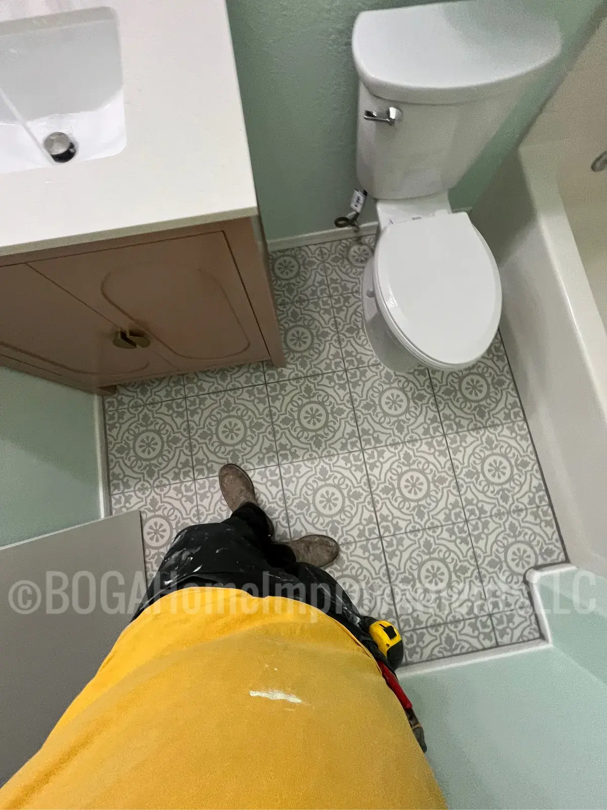 Patterned bathroom floor after BOGA improvements